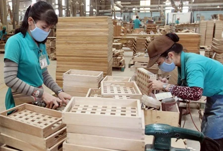 Wooden trays produced at the Hiep Long Fine Furniture Company in Binh Duong's Thuan An District. (Photo: VNA)