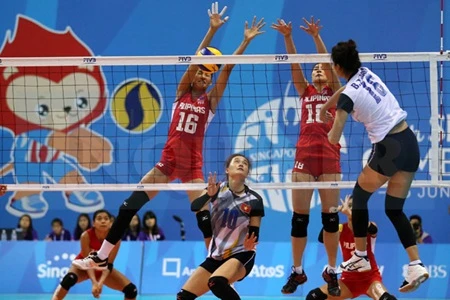 Bui Thi Nga of Viet Nam (right) in action against the Philippines during the 28th SEA Games. Photo: frame.inquirer.net