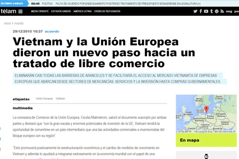 Prensa argentina publica sobre tratado de libre comercio entre Vietnam-UE