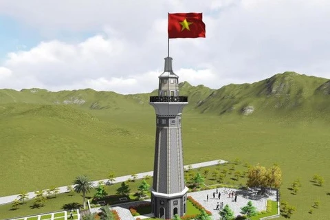 En construcción asta de bandera Lung Po en provincia norvietnamita