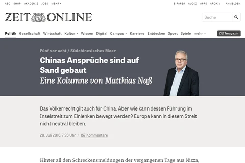 Periódico alemán critica postura de China después del veredicto del PCA