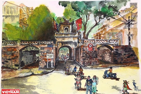 Recorren casco antiguo de Hanoi a través de dibujos de artistas internacionales