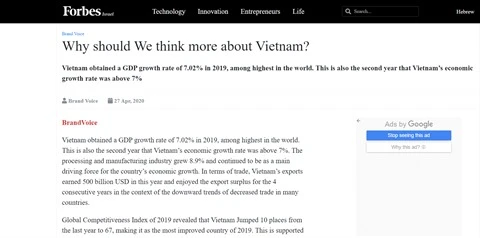 Versión Forbes en Israel destaca logros socioeconómicos vietnamitas