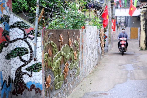 Pared hecha de materiales reciclables embellece aldea vietnamita 