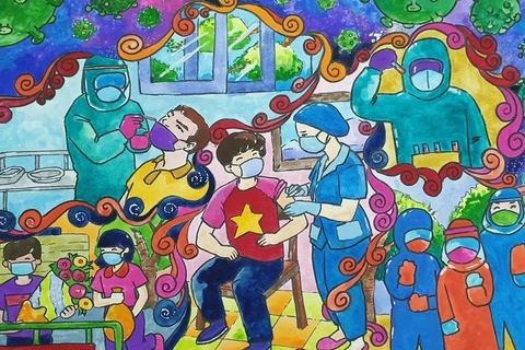 Niños vietnamitas crean obras de pintura sobre lucha contra el COVID-19