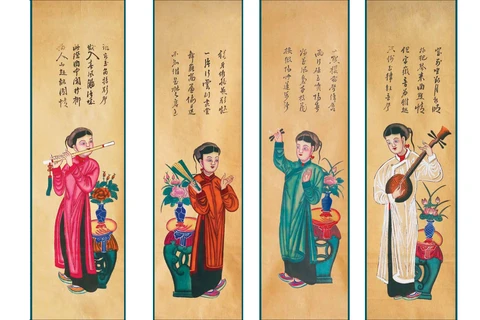 Exhiben pinturas folclóricas Tu Binh por motivo del Tet en Hanoi