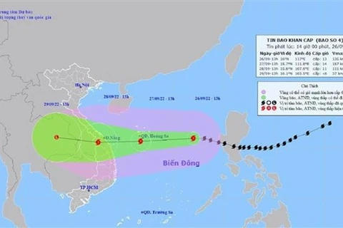 Tifón Noru tocará tierra firme de Vietnam en la tarde del 27 de septiembre