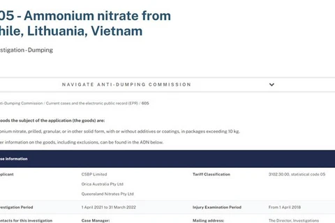 Australia no impone aranceles antidumping al nitrato de amonio de Vietnam