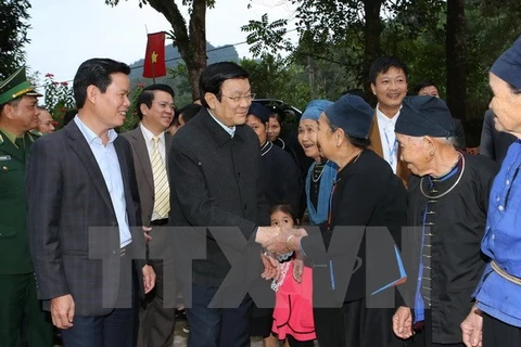 Le président Truong Tan Sang en tournée dans la province de Ha Giang