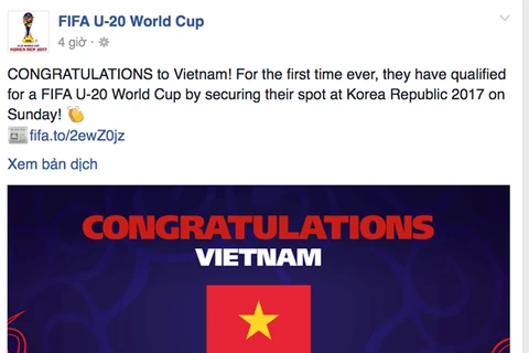 Félicitations au Vietnam pour sa qualification en Coupe du monde U-20 de la FIFA
