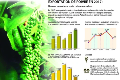 Exportation de poivre en 2017 : hausse en volume mais baisse en valeur