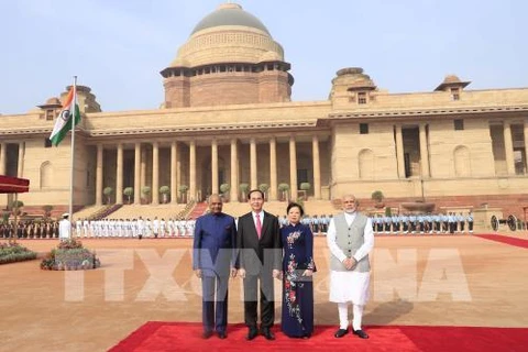 Cérémonie d’accueil officielle en l’honneur du président Tran Dai Quang en Inde