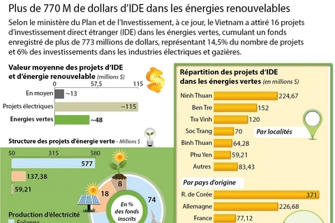 Plus de 770 M de dollars d’IDE dans les énergies renouvelables