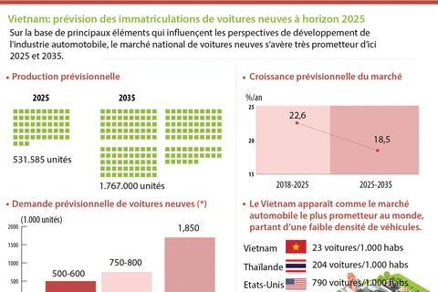 Vietnam: prévision des immatriculations de voitures neuves à horizon 2025