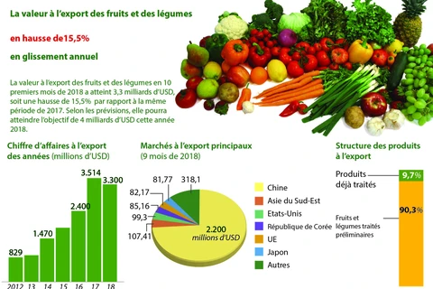 La valeur à l’export des fruits et des légumes en hausse de 15,5% en glissement annuel