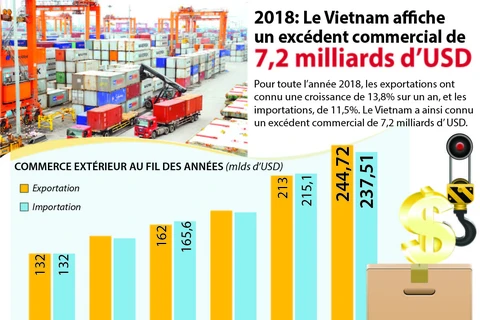 Le Vietnam affiche un excédent commercial de 7,2 milliards de dollars en 2018