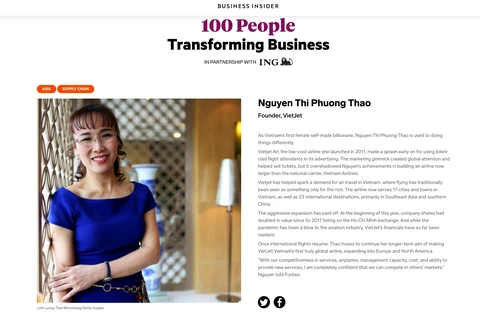 La PDG de Vietjet nommée parmi les 100 personnes qui transforment les affaires en Asie