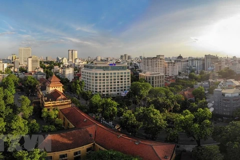 Le bâtiment de l'Agence vietnamienne d'information vu d'en haut