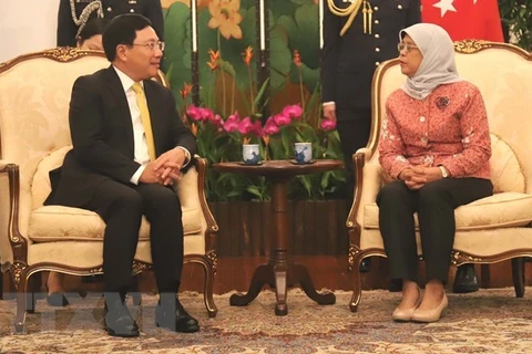 Le vice-Premier ministre Pham Binh Minh rencontre des dirigeants singapouriens