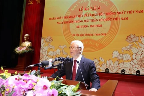 Le dirigeant Nguyen Phu Trong assiste à la célébration des 90 ans du Front de la Patrie du Vietnam
