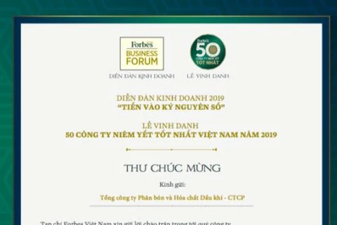 PVFCCo figure parmi les 50 sociétés les mieux cotées en bourse au Vietnam