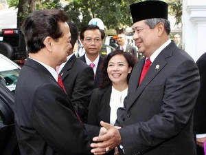 Le président indonésien Susilo Bambang Yudhoyono reçoit le Premier ministre Nguyen Tan Dung. (Photo: Duc Tam/AVI)
