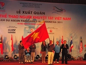 La cérémonie de départ de la délégation des sportifs handicapés du Vietnam pour les 6e ASEAN ParaGames. (Photo: Viet Hung/AVI)