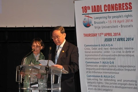 Le président de l’AVVA, M. Nguyên Van Rinh lors du 18e Congrès de l’Association internationale des juristes démocrates (Source: VNA)