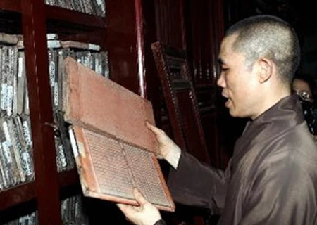 Les tablettes en bois de la pagode de Vinh Nghiêm, reconnues par l’UNESCO. Photo : internet