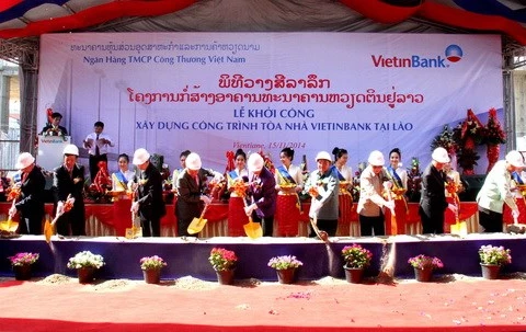 VietinBank lance les travaux des locaux de sa filiale à Vientiane. (Photo: Hoang Chuong/Vietnam+)