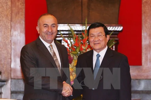 Le président Truong Tan Sang et le ministre turque des Affaires étrangères, Mevlut Cavusoglu. (Source: VNA)