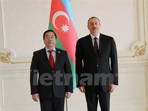 L'ambassadeur Nguyen Thanh Son et le président de l'Azerbaïdjan, Ilham Aliev. (Photo : VNA)
