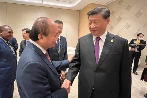 Президент Нгуен Суан Фук встретился с Генеральным секретарем, Председателем КНР Си Цзиньпином. (Фото: Vietnamnet)