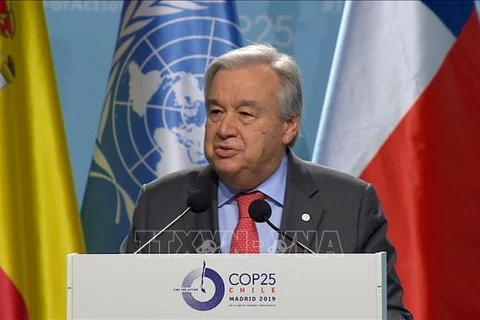 Генеральный секретарь ООН Антонио Гутерриш выступил на совещании в рамках конференции COP25 в Мадриде, Испания, 2 декабря 2019 года. Фото: Синьхуа /ВИА