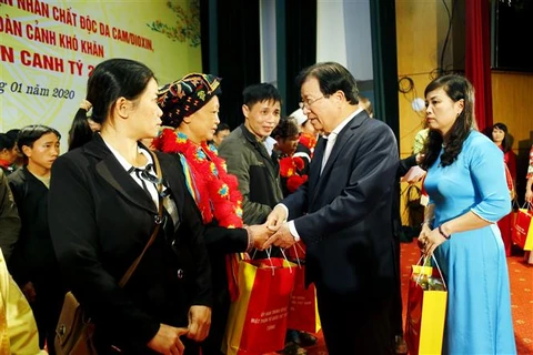 Вице-премьер-министр Чинь Динь Зунг вручилили подарки на Тэт семьям льготников, жертвам «Агента Оранж», малообеспеченным и нуждающимся семьям рабочих и трудящихся. (Фото: Нам Шыонг/ВИА)