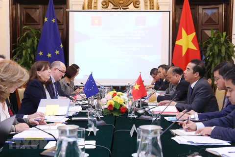 Первое заседание Подкомитета по политическим вопросам в рамках Объединенного комитета по реализации Рамочного соглашения о всеобъемлющем партнерстве и сотрудничестве между Вьетнамом и ЕС (PCA). (Фото: Лам Кхань/ВИА)