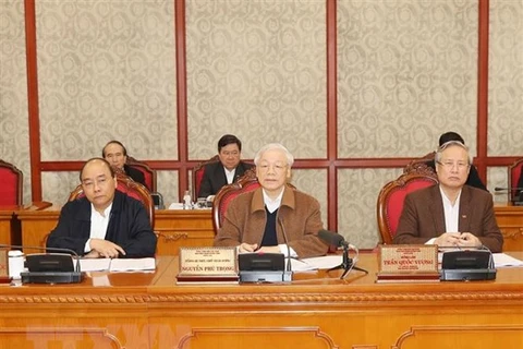Генеральный секретарь ЦК КПВ и президент Нгуен Фу Чонг выступает на совещании. (Фото: Чи Зунг/ВИА)