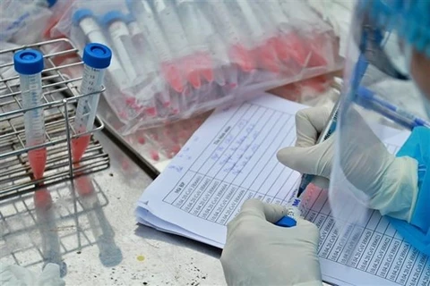 Медработник Ханойского центра по профилактике и контролю заболеваний (CDC) отбирает образцы у людей для тестирования (Источник: ВИA) 
