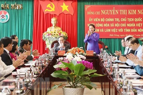 Председатель НС Нгуен Тхи Ким Нган на рабочей сессии. (Фото: ВИА)