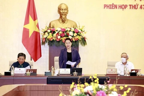 Председатель НС Нгуен Тхи Ким Нган выступает на открытии заседания (Фото: ВИА)