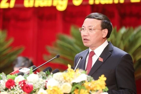 Секретарь Парткома провинции Куангнинь Нгуен Суан Ки выступает на партийном съезде (Фото: ВИА) 