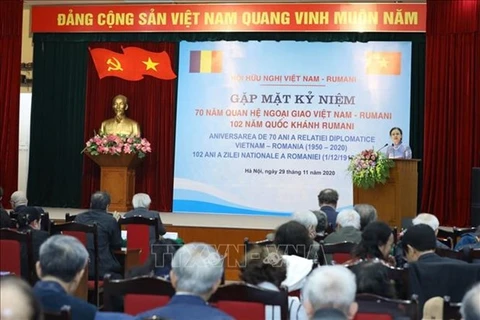 Президент Вьетнамского союза организаций дружбы (VUFO) посол Нгуен Фуонг Нга выступает на встрече. (Фото: ВИА)