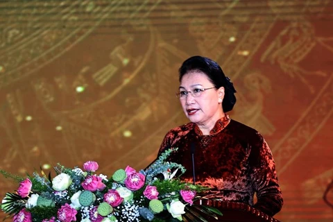 Выступает председатель Национального собрания Нгуен Тхи Ким Нган (Фото: ВИА)