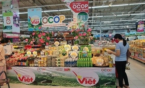 В супермаркете Big C в провинции Донгнай представлены товары, произведенные в рамках программы “Одна община – один продукт” (ОООП). Такие товары будут продавать многие торговые сети во время Тэт (Фото: congthương.com.vn)
