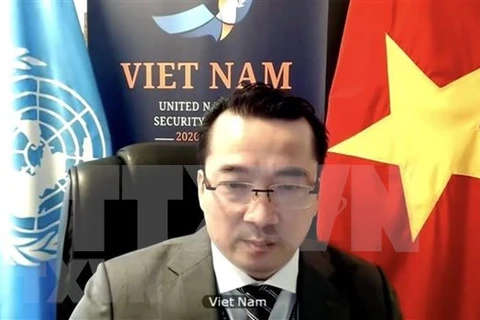 Посол Фам Хай Ань, Временный поверенный в делах во вьетнамской миссии при ООН, выступает на заседании Совета Безопасности ООН (СБ ООН) 20 января (Фото: ВИА)