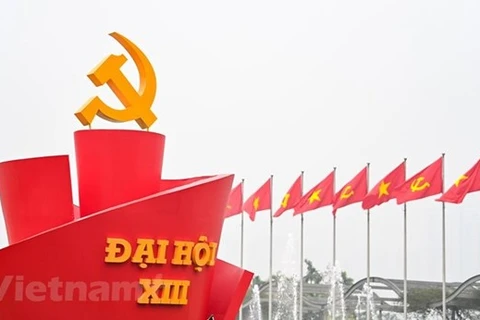 Национальный и партийный флаги вывешены в честь XIII всевьетнамского съезда КПВ (Фото: ВИА)