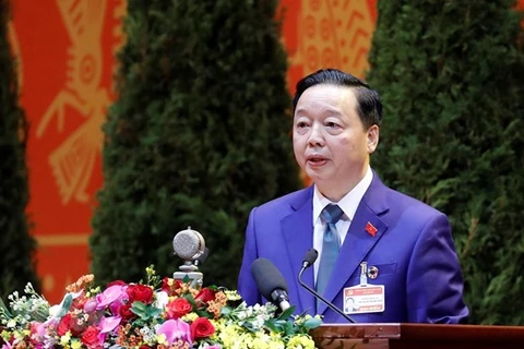 Министр природных ресурсов и окружающей среды Чан Хонг Ха выступает на XIII всевьетнамском съезде КПВ 27 января (Фото: ВИА)
