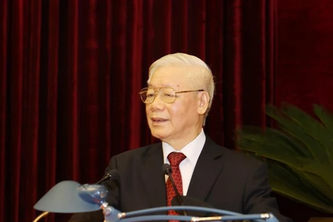 Генеральный секретарь ЦК КПВ, президент Нгуен Фу Чонг выступает на втором пленуме. (Фото: ВИА)