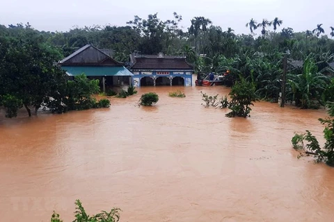Дома, затопленные паводковыми водами, в Камло, центральной провинции Куангчи. (Фото: ВИА)