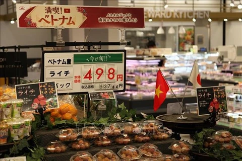  Вьетнамские личи поступили в продажу в супермаркете AEON в Японии. (Фото: ВИА)